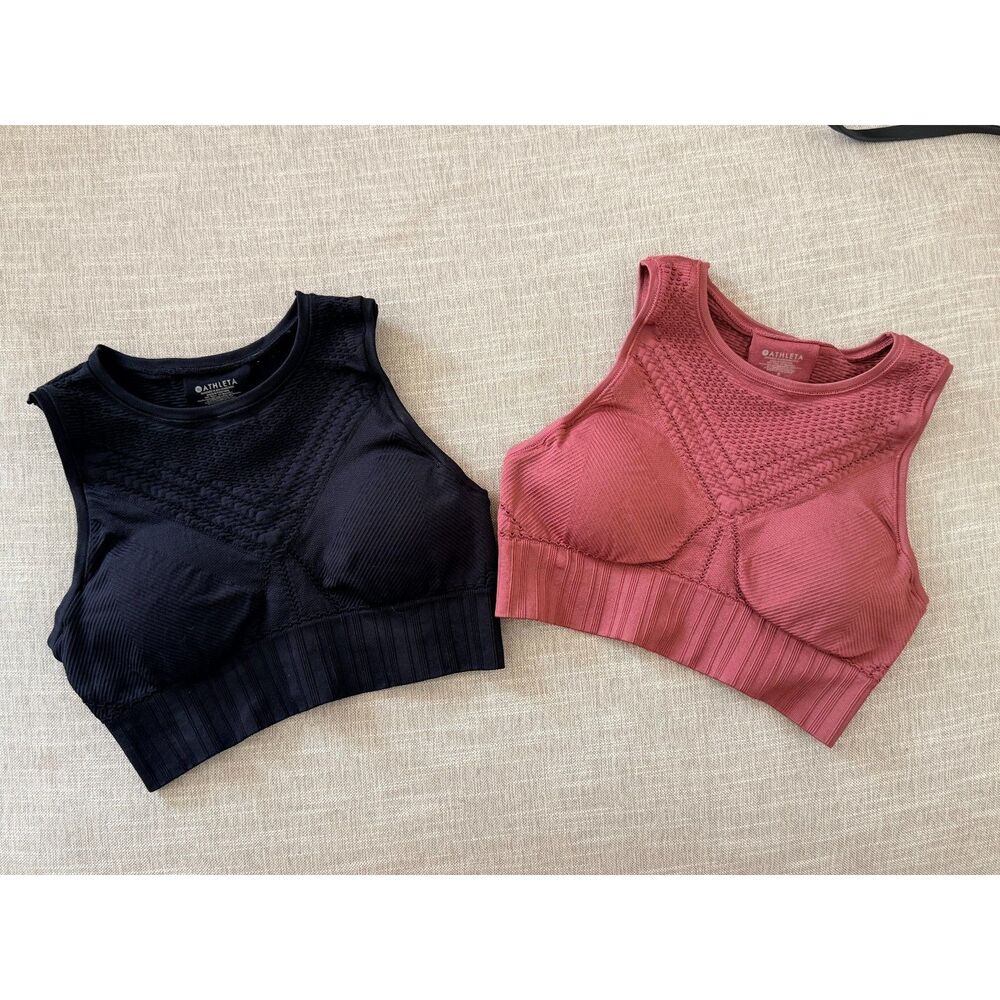 2 Athleta Trophy Sports Bra - 1 Black and 1 Tawny Rose (Small)